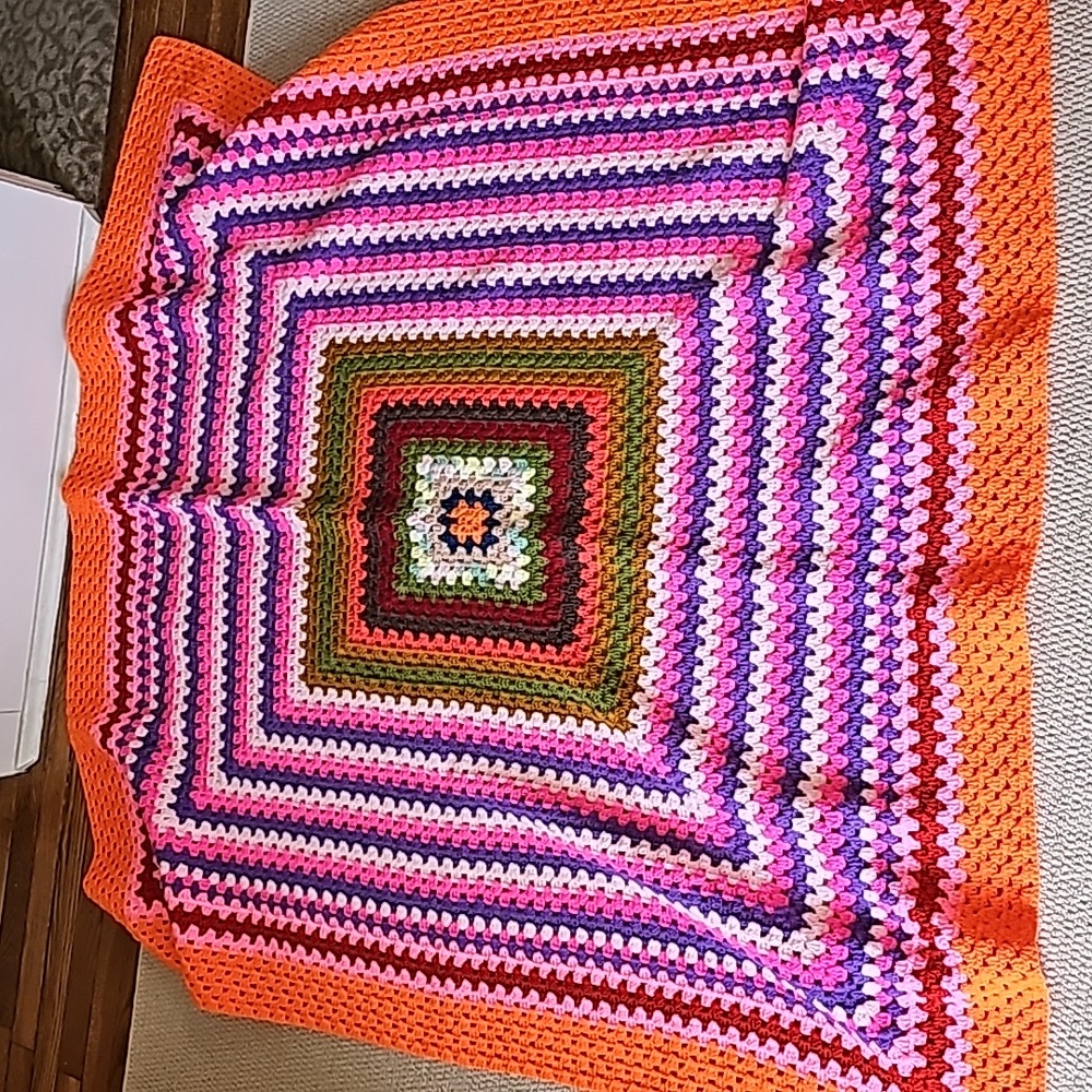 Vintage granny square throw blanket Mid Century decor